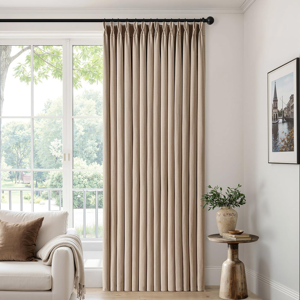 MIULEE Pinch Pleated Thick Linen Curtains 40x96 Inches Taupe 4 Panels Set