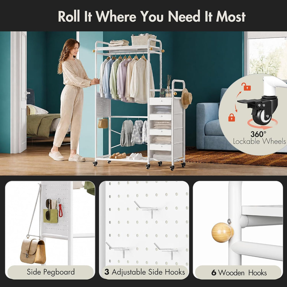WLIVE Closet Dresser with Hanging Rack, 4 drawer dresser for Bedroom, White