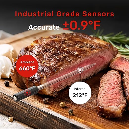 WiFi Wireless Bluetooth Meat Thermometer Digital, Smart AI Powered Cooking