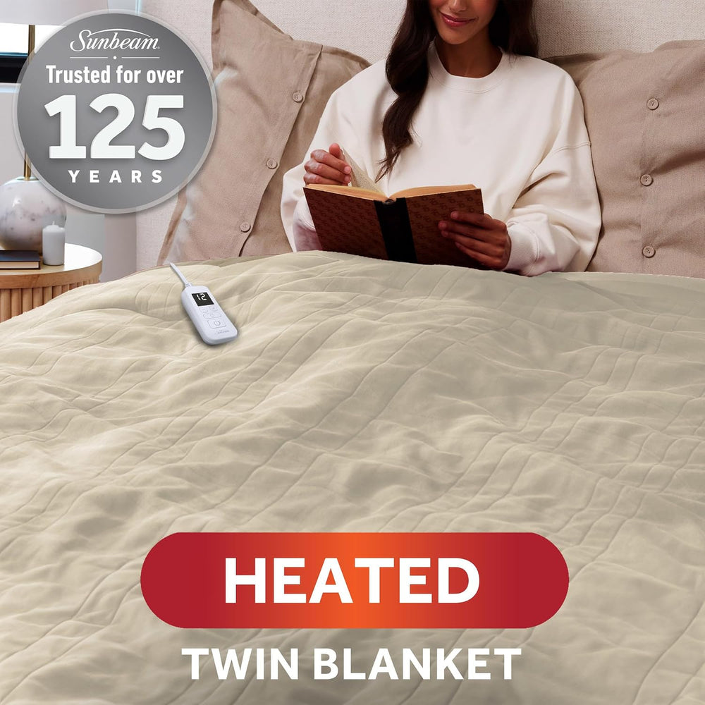 Sunbeam Royal Ultra Fleece Heated Blanket Pebble Gray Twin 84 x 62 in