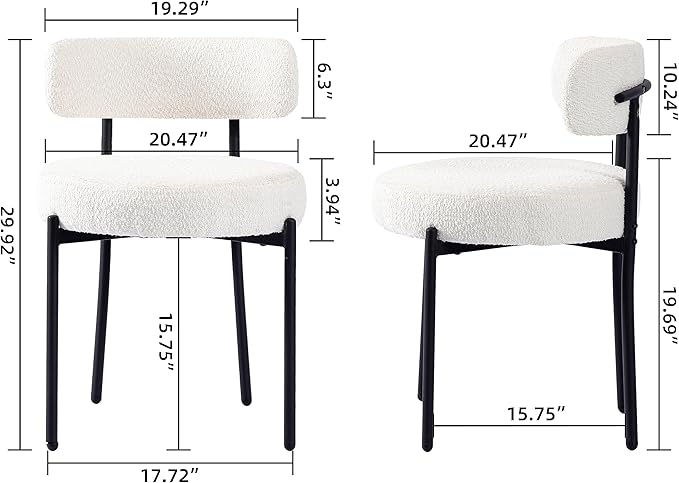 DYHOME White Boucle Dining Chairs Set of 6, Mid Century Modern Dining Room Ch...