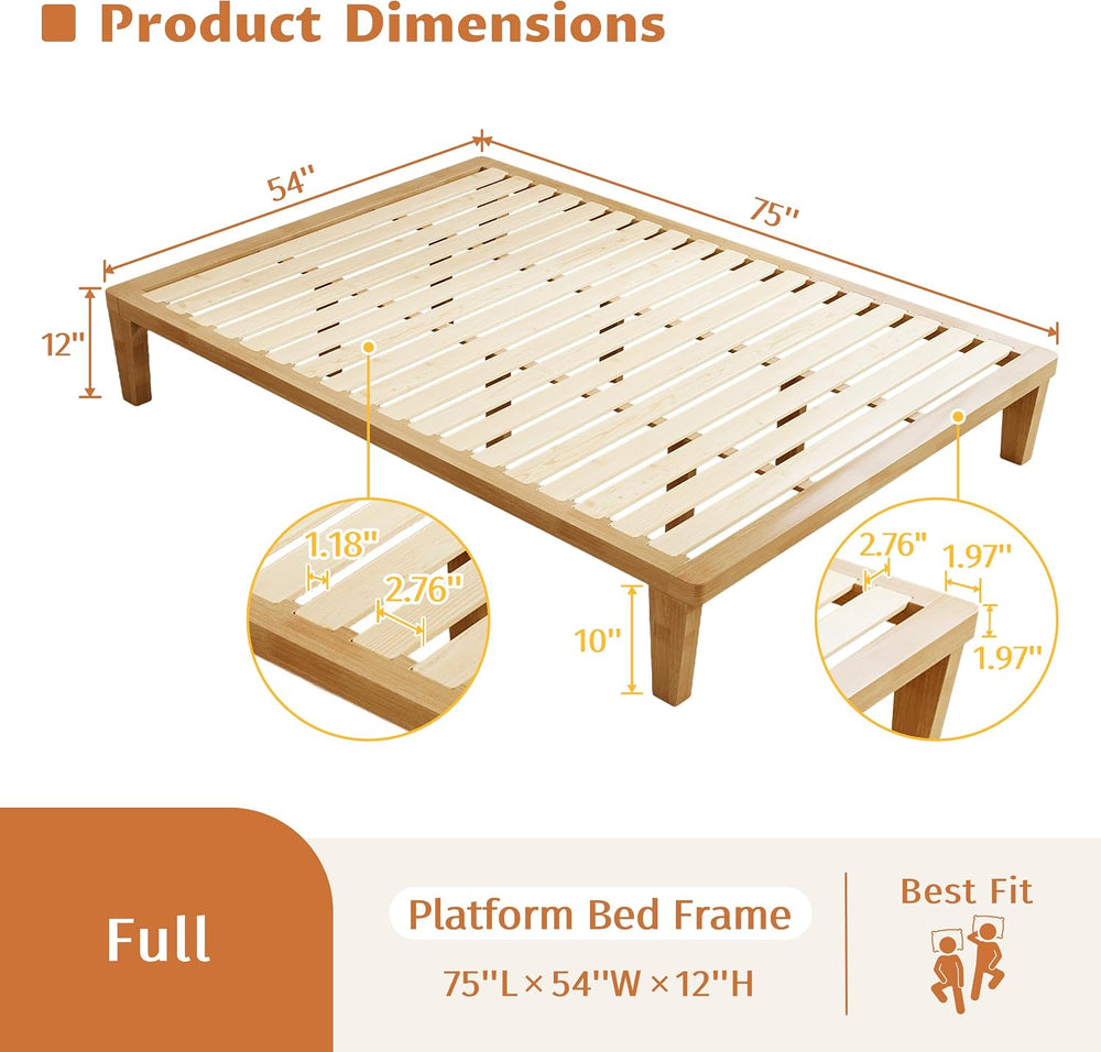 IOTXY Full Platform Bed Frame - 12" Solid Wood Mattress Foundation Base
