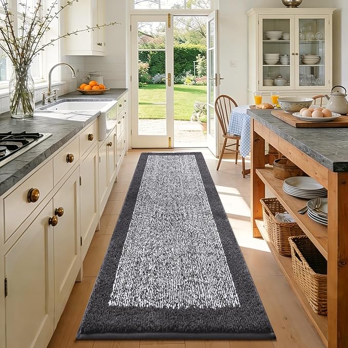 70x24 Long Bathroom Rugs Washable Non Slip, Dark Grey Bath Mat