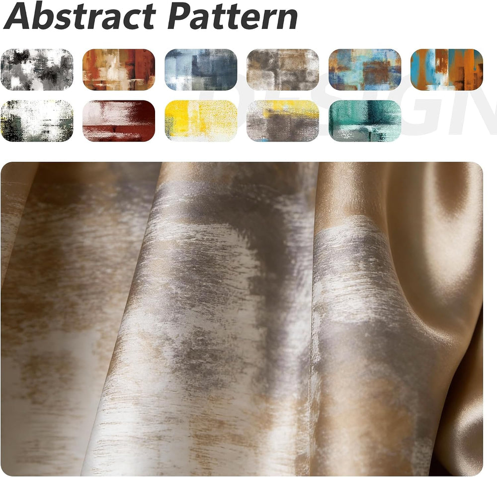 Tan Abstract Curtains for Living Room Bedroom, 52W x 84L, 2 Panels