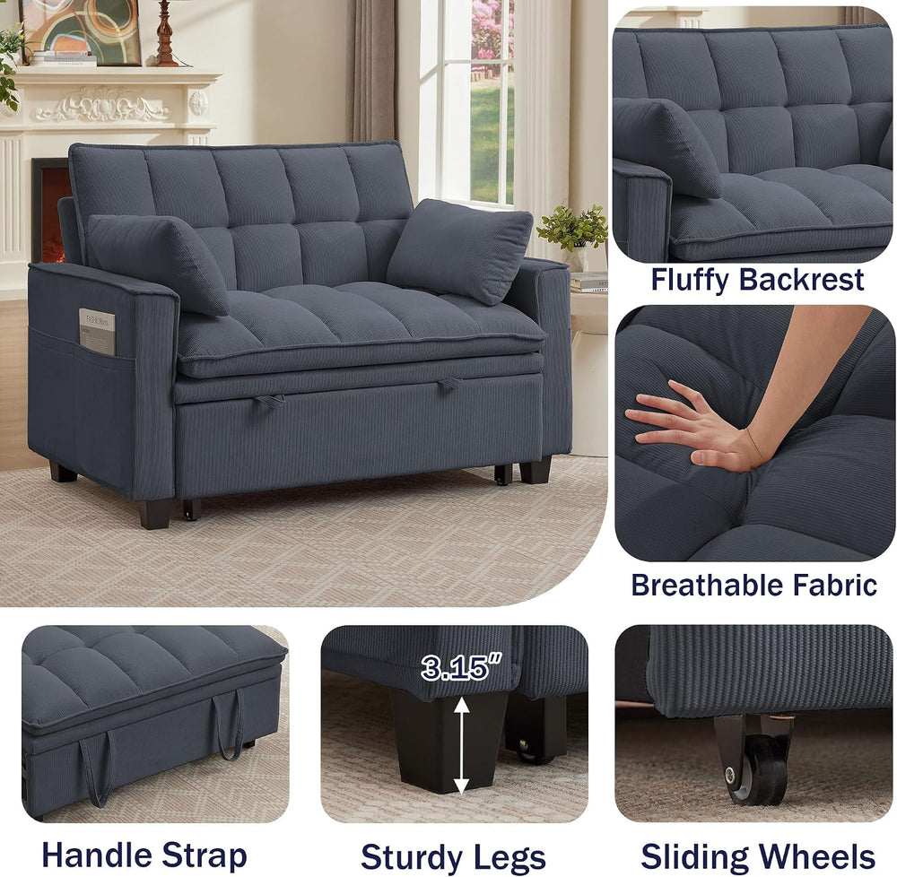 Sleeper Sofa with Pull Out Couch Bed, 48.43" Convertible Pull-Out Sofa B...