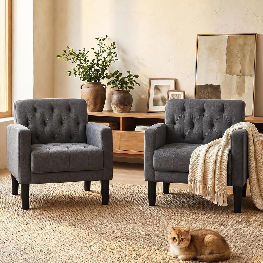 Upholstered Accent Chairs Set of 2, Tufted Armchairs for Living Room