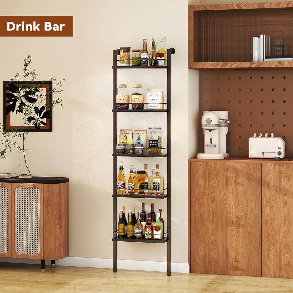 YMYNY 5-Tier Wall Mounted Floating Wine Rack 16.93x7.87x69.68 Black HWR001B