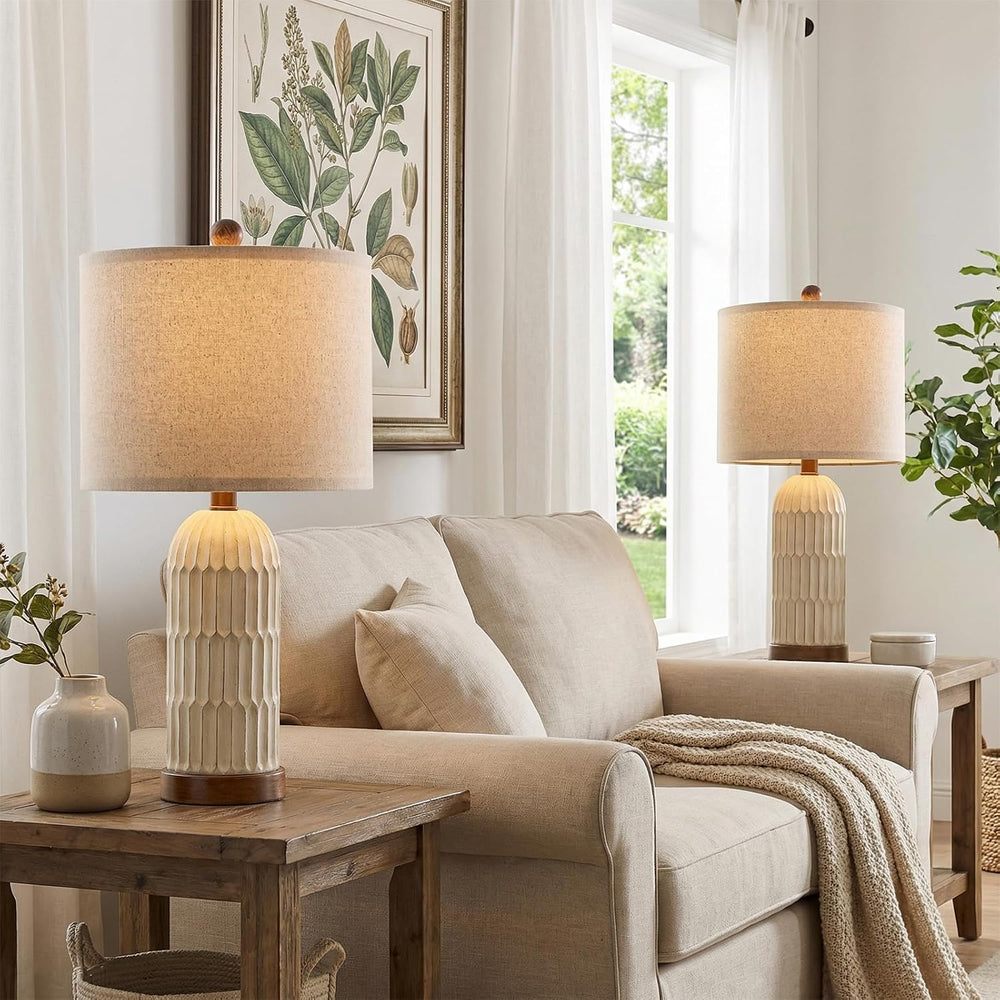22" Bedside Table Lamps Set of 2, Farmhouse Lamp with USB A+C,Brown