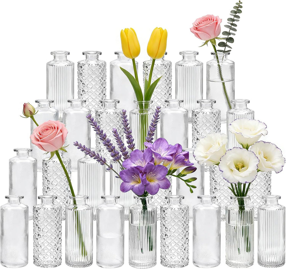 Glass Bud Vases 30 Pack, Small Clear Flower Vases for Centerpieces in Bulk