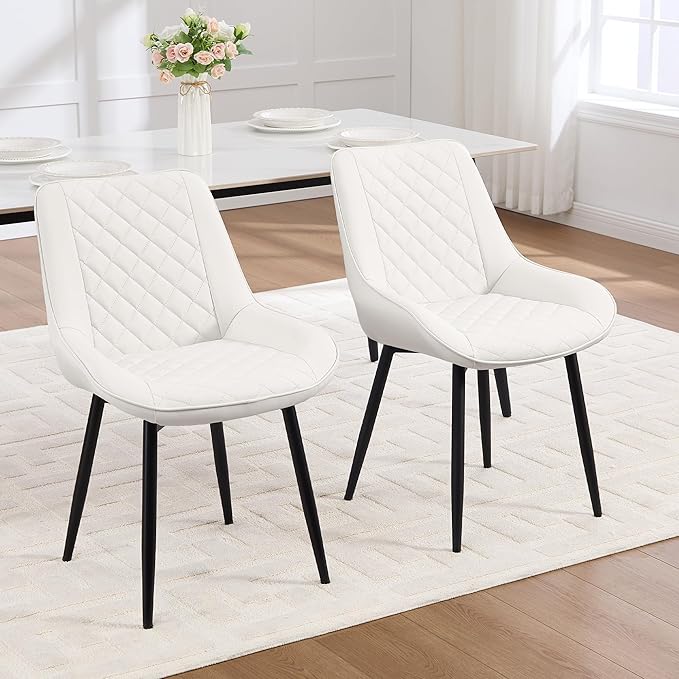 Dining Chair Set of 2, Modern Dining Chairs with Thick Cushions, Faux Leather...