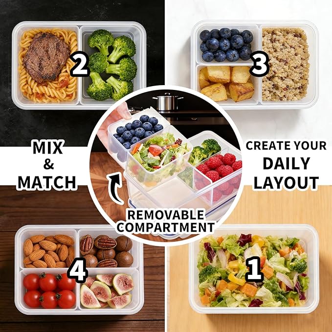 KIGI Lunch Container Set with Small Containers, 3 Compartment Food Storage