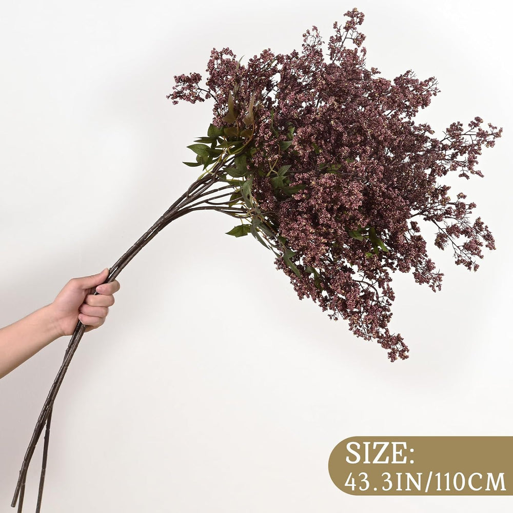 3Pcs 43In Faux Berry Stems, Artificial Nandina Fall Decor, Dusty Plum