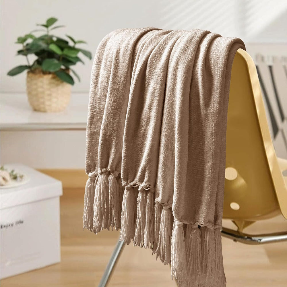 Chenille Throw Blanket for Couch 50" x 60", Taupe