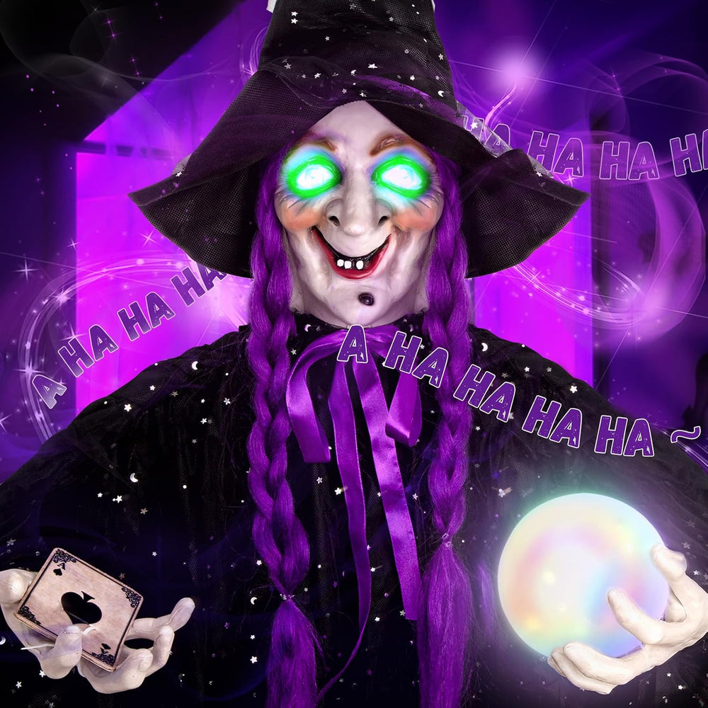 71โ Halloween Hanging Talking Animatronics Witch with Sound Activated