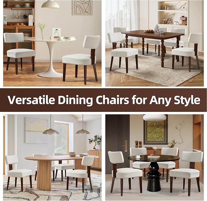 Dining Chairs Set of 6, Fabric Upholstered Wood Kitchen Chairs, Armless Linen...