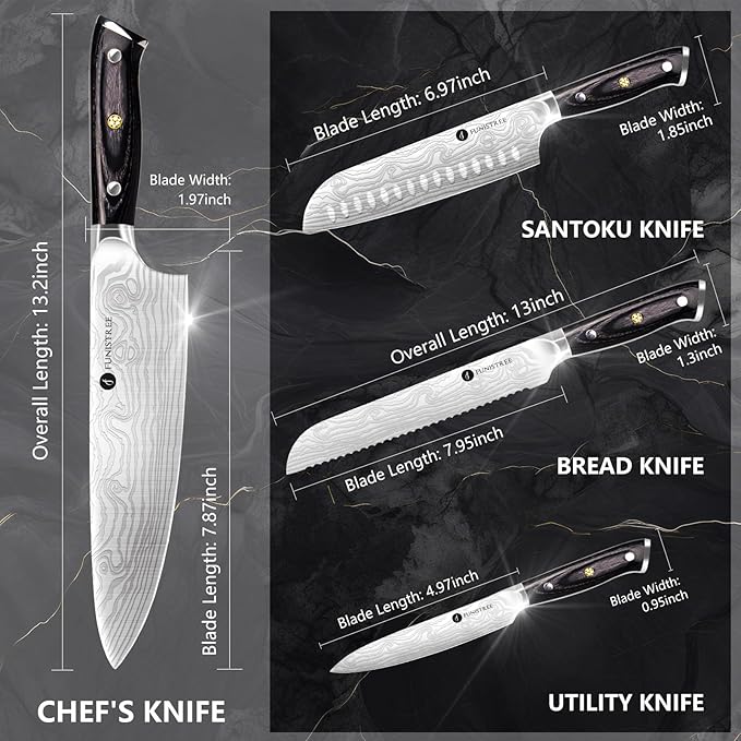 4 Pieces Professional Kitchen Knife Set, Damascus German Stainless Steel Chef