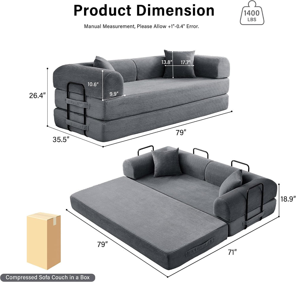 79" Convertible Sofa Bed, Boneless Sleeper Futon Couch for Living Room |...
