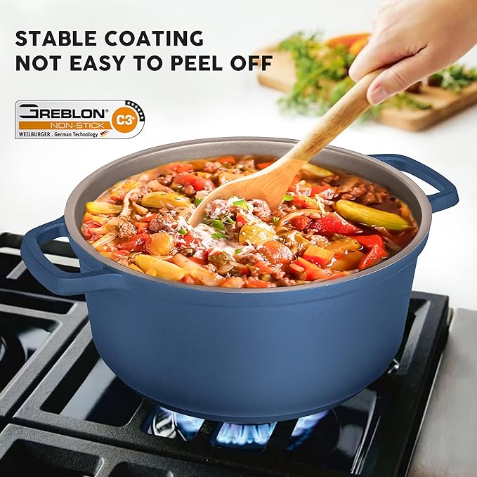 Large Dutch Oven Pot with Lid-7.5QT Cast Aluminum Oven Pot with Two Handles