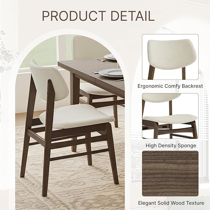 Wooden Dining Chairs Set of 4, Upholstered Modern Dining Room Chairs, Solid O...