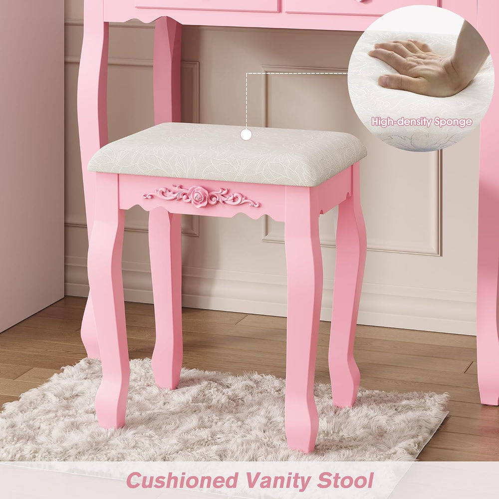 Alohappy Vanity Desk Set with Mirror & Stool for Girls, Pink | Makeup Van...