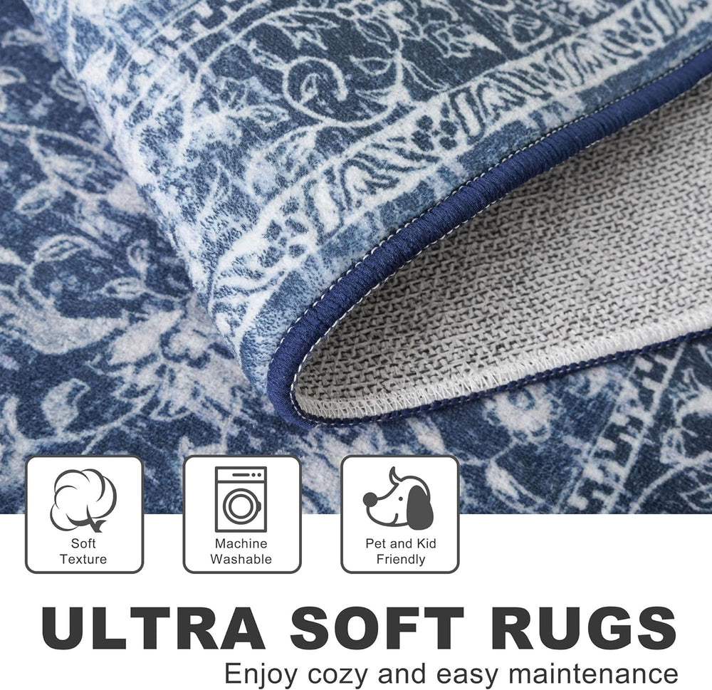 KILOCOCO Area Rug 3x5 Washable Entryway Rug Non Slip Blue Kitchen Rugs