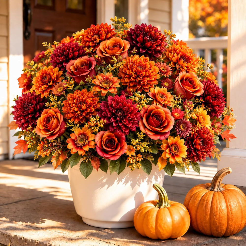Norme 6 Pcs Fall Artificial Mums Faux Flowers for Outdoor, Soft Autumn Mix
