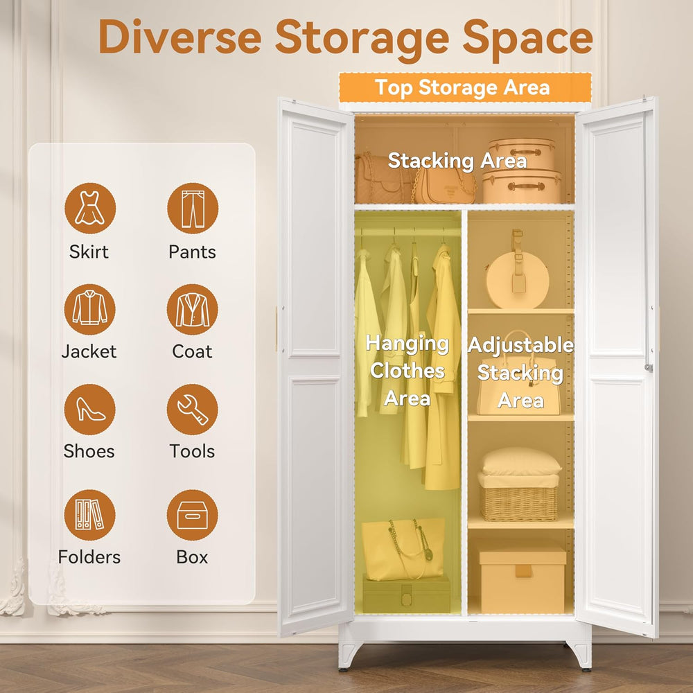 Polup 71" Tall Metal Armoire Wardrobe Closet with Doors and Lock | Wardr...
