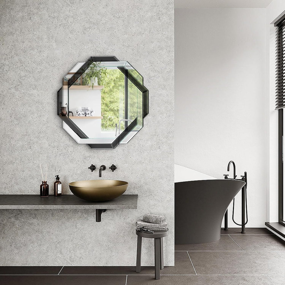 Bathroom Mirror Black - 28”X28” Wall Mirrors Decorative, Beveled Edge Framele...