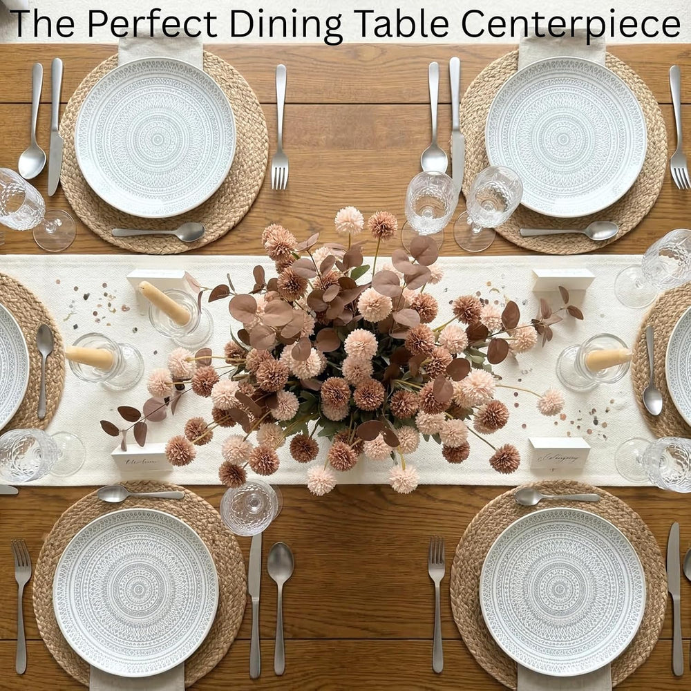 22pcs Artificial Beige & Brown Kiku Flowers with Eucalyptus Stems Bulk, F...
