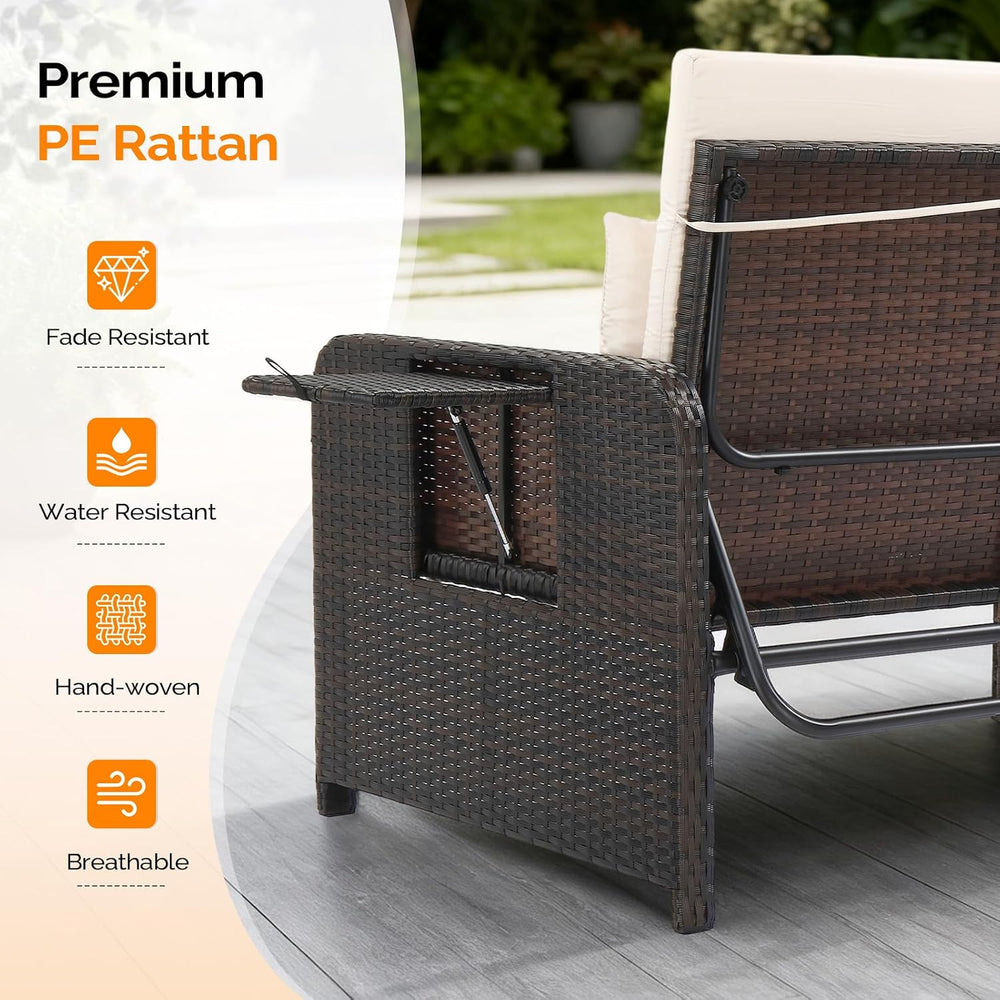 VINGLI Patio Daybed, Wicker Outdoor Daybed with Storage Ottoman & 5-Level...