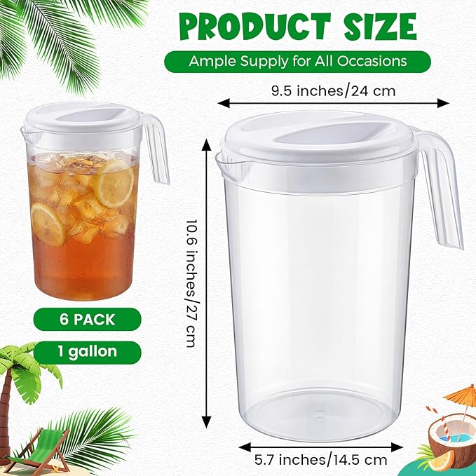 6 Pcs 4 Quart / 1 Gallon Plastic Pitchers