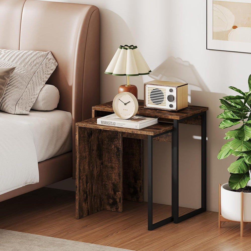 GOFLAME Nesting Coffee Table Set of 2, Wood Nesting Side Tables with Sturdy M...