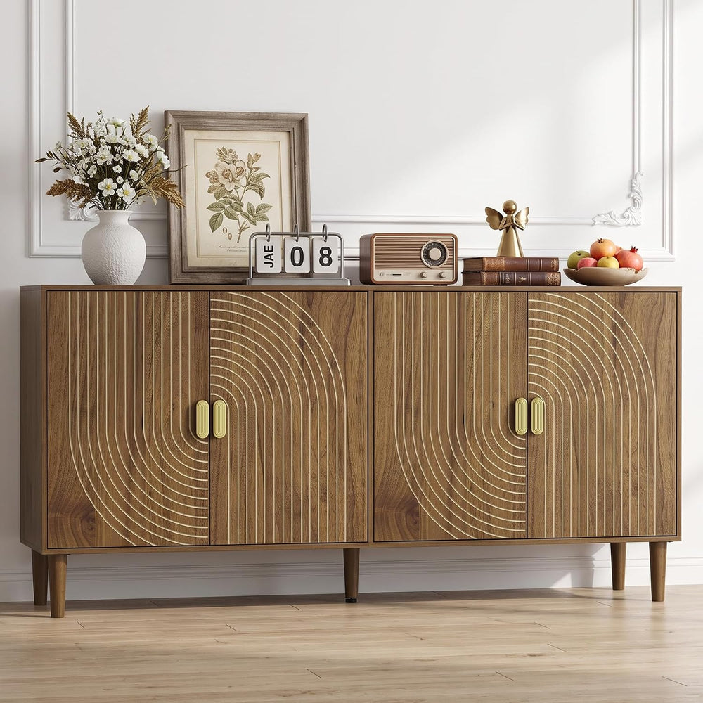 Smuxee 62.6-Inch Walnut Sideboard Cabinet, 4-Door Freestanding Buffet Cabinet...