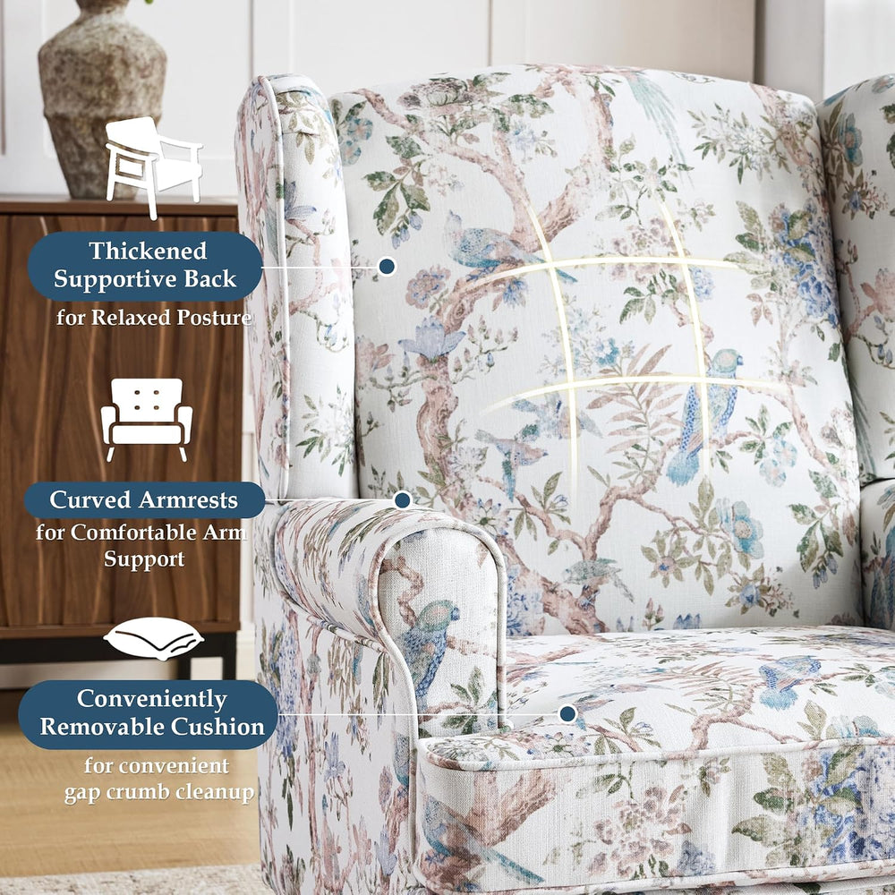 EROMMY Floral Accent Chair, Comfortable High Back Upholstered Armchair with S...