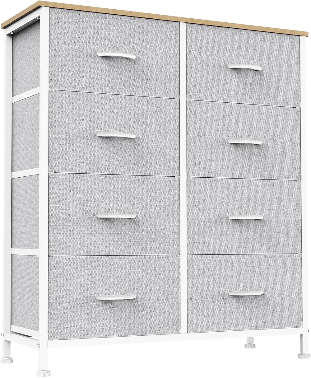 Sweetcrispy 8 Drawer Fabric Dresser for Bedroom, Tall Dresser, Light Grey