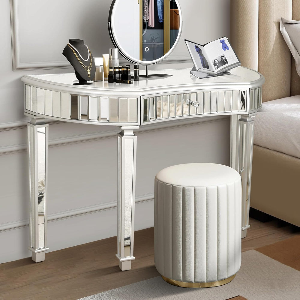 Half-Moon Mirrored Sofa Table with Storage, Semi Circle Entryway Console Tabl...