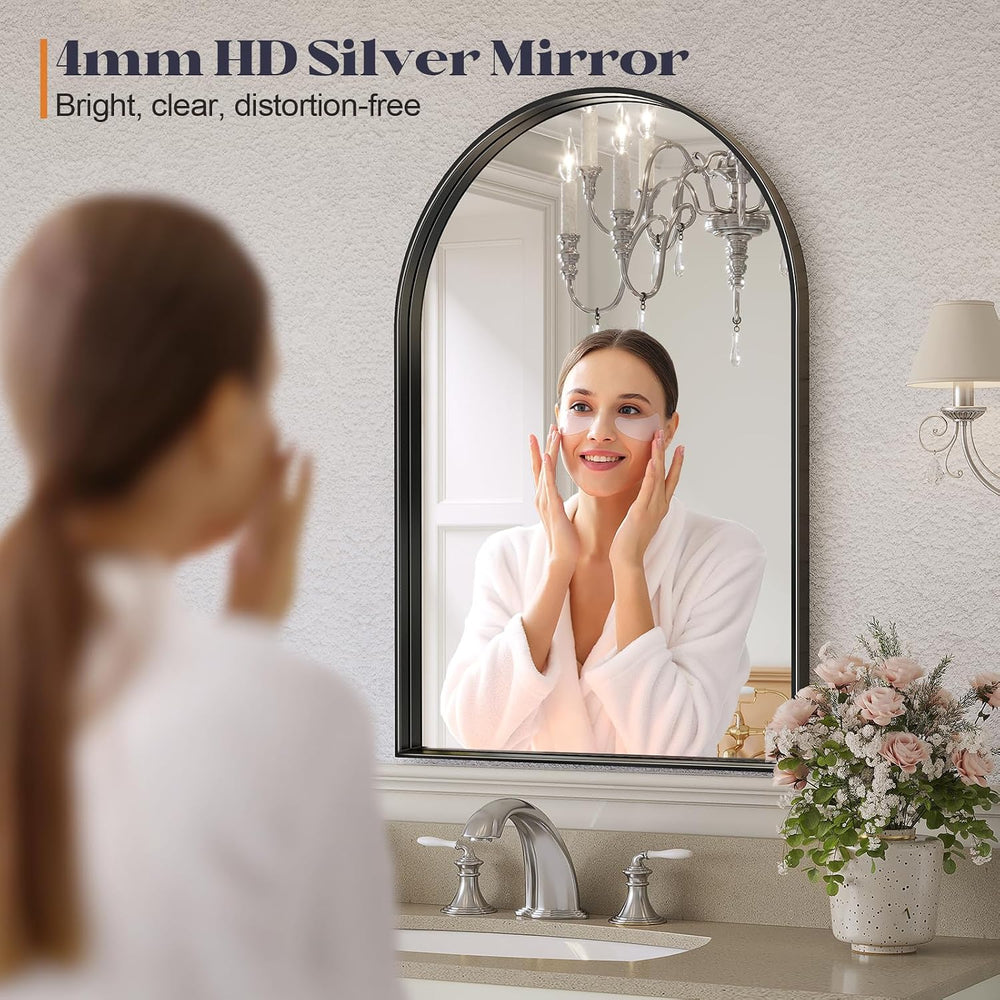Arched Bathroom Mirrors Set of 2, 22x30 Black Rust-Resistant Metal Frame Vani...