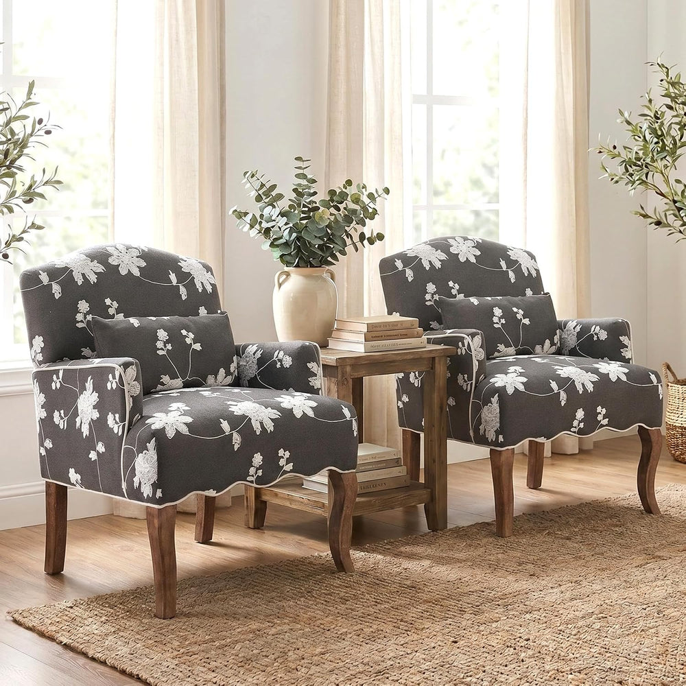 Shunzhi Floral Accent Chairs Set of 2 Farmhouse Upholstered Armchair Linen Re...