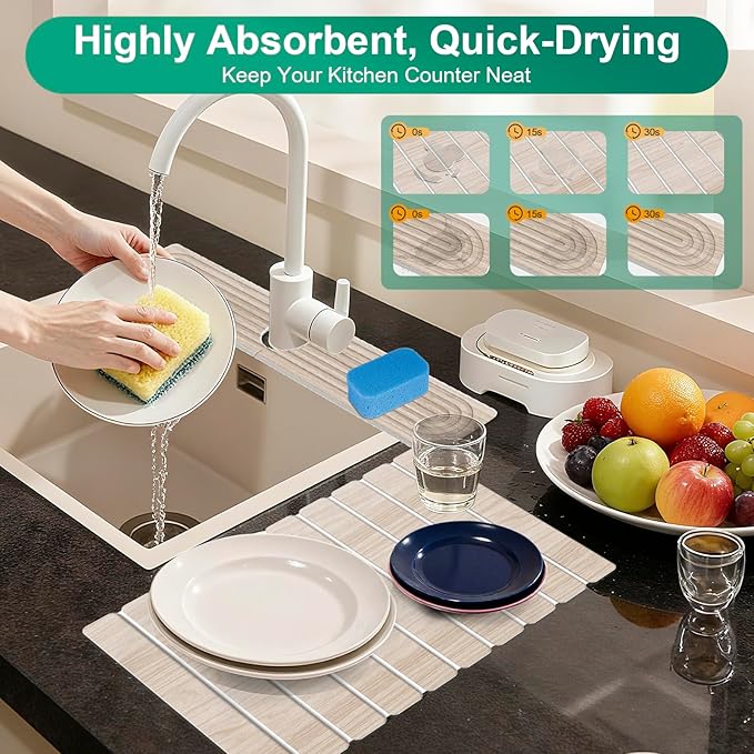 Stone Drying Mat for Kitchen Counter, Diatomaceous Earth Quick Dry Stone Mats