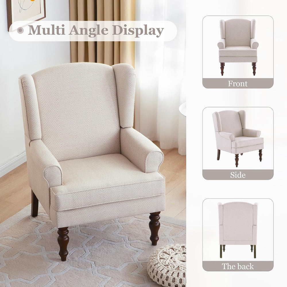 HUIMO Printed Wingback Accent Chair, Linen Upholstered High Back Armchair, Co...