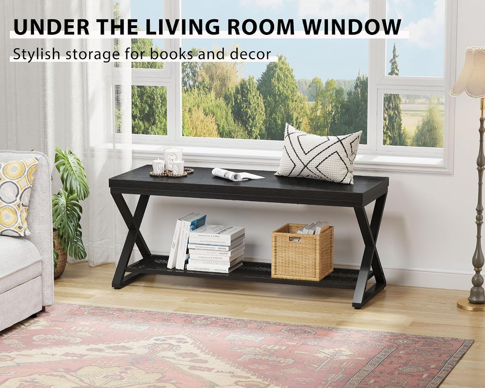 LVB Black Entryway Bench with Storage, Indoor Shoe Bench with Seating 39 in
