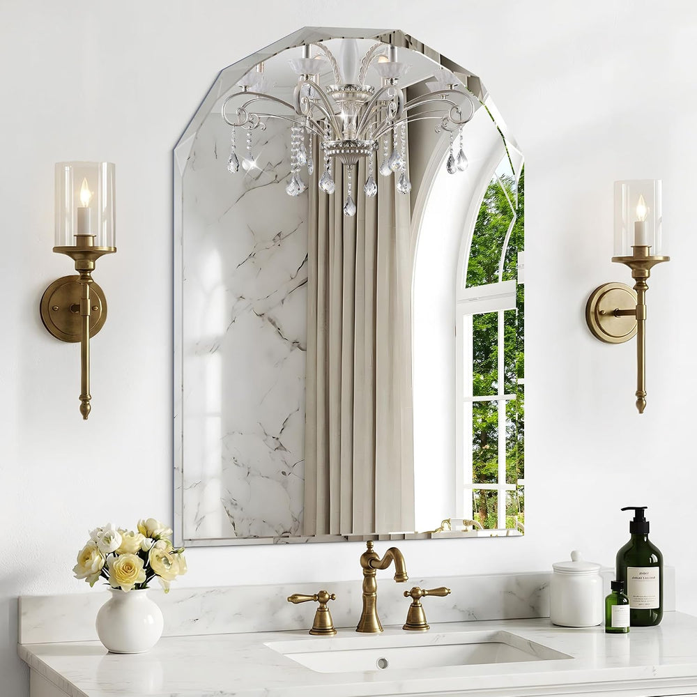 Beveled Arched Mirror, 20"x28" Arch Vanity Mirror with Diamond Cut ...