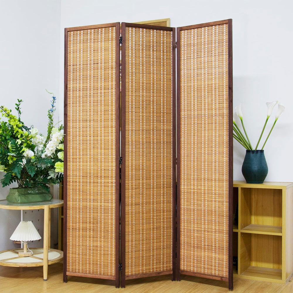 3 Panel Bamboo Room Divider Screen,5.6 FT Tall Bamboo Divider Folding Panel S...