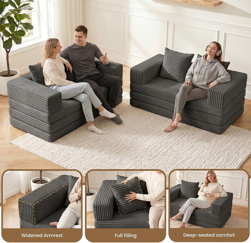 Boneless Loveseat Sofa Bed,Small Couch Bed Futon Sleeper Sofa,Convertible Pul...