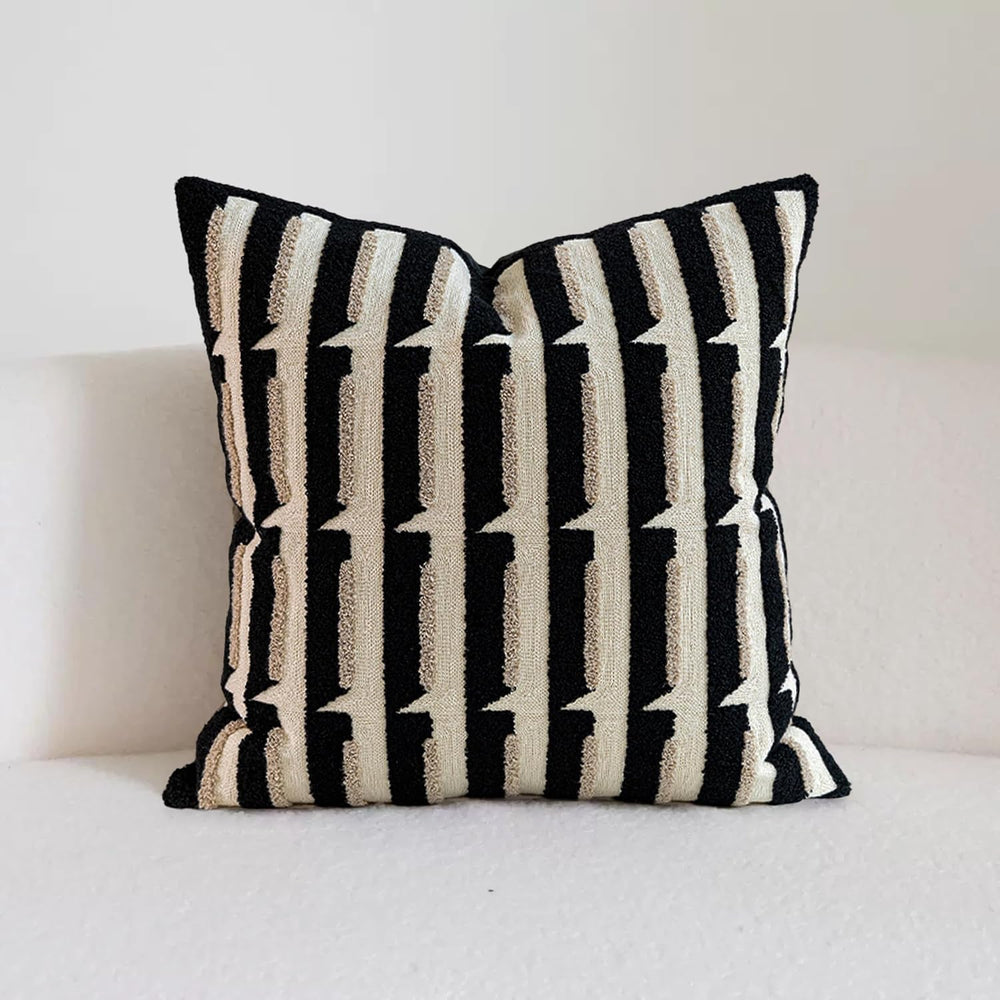 20"x20" Black Cream Stripe Tufted Pillow Covers Luxury Geometric Ac...