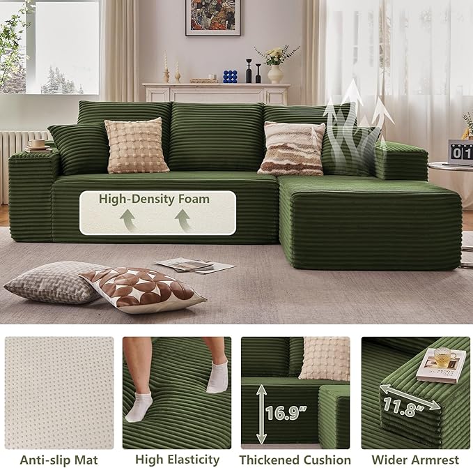 107" Cloud Sectional Couch with L-Shape Chaise, Modern Modular Comfy Sof...