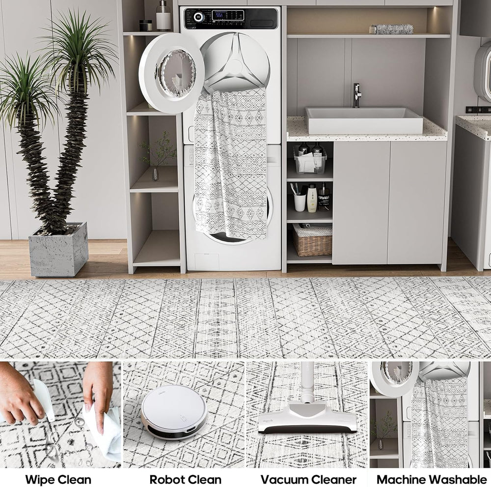 Washable 5x5 Square Moroccan Rug:Non Slip Soft Indoor Rug Geometric Grey