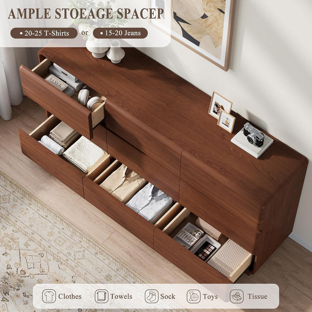 YANSNWO Walnut 9 Drawer Dresser for Bedroom, 63" Wide Chest of Drawers