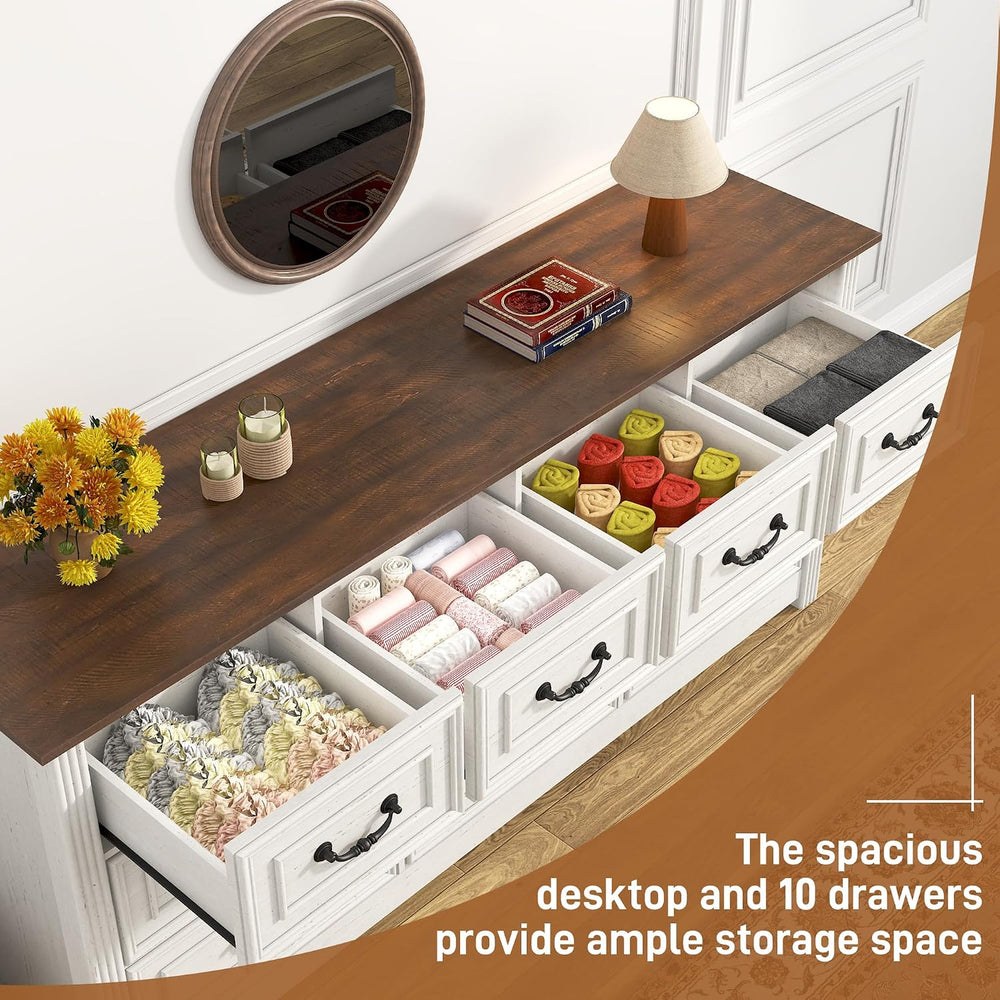 chartustriable Farmhouse 12 Drawer Dresser for Bedroom, 63” Wood Chest of Dra...