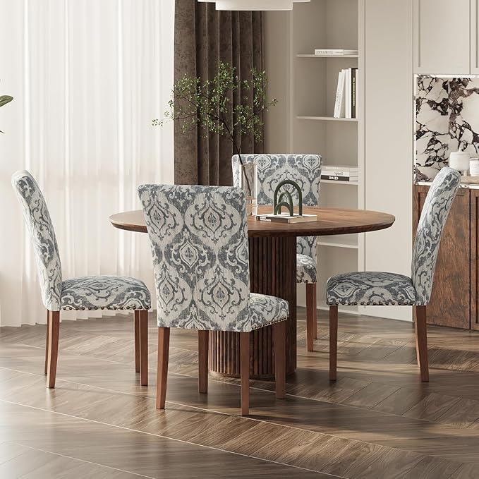 Stylish Dining Chairs Set of 4, Upholstered Parsons Dining Room Chair with Na...